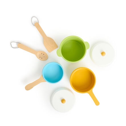 Role Play Wooden Kitchen Cooking Pans \x26 Dinner Set  hi\-res