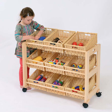 Single Sided Tilted Trolley with 9 Wicker Baskets  hi\-res