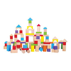 Coloured Wooden Building Blocks 100pk  hi-res