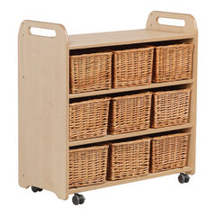 Wooden Mobile Storage Unit Wicker Baskets  hi-res