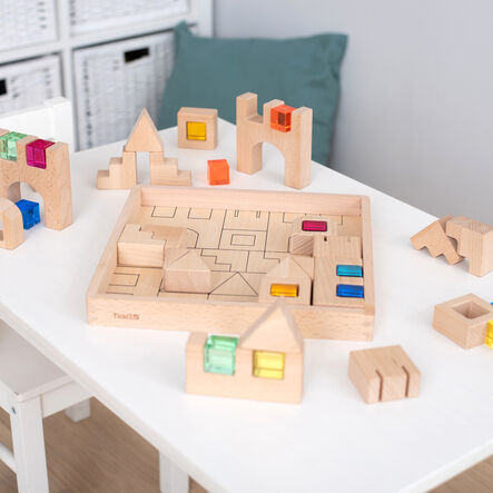 Wooden Building Blocks and Acrylic Gems in Tray  hi\-res