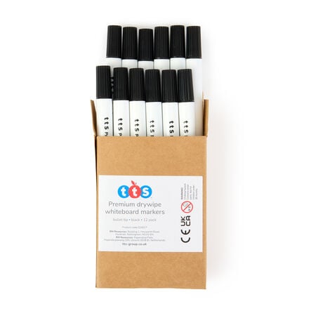 TTS Premium Drywipe Markers Bullet Tip Black 12pk  hi\-res