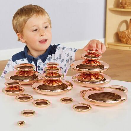 TTS Sensory Mirrored Stacking Pebbles Bronze 20pk Bronze hi\-res