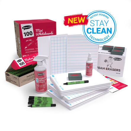 Show\-me Assorted Whiteboards, Pens \x26 Erasers 100pk  hi\-res