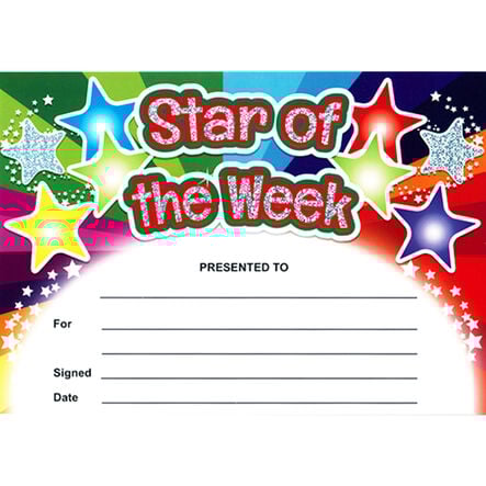 Star of the Week Sparkly Certificate A5 20pk  hi\-res