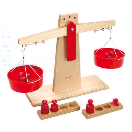 Wooden Tabletop Scales and 8 Weights  hi\-res