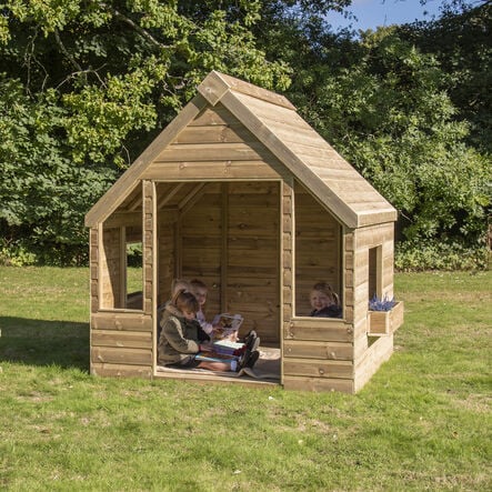 Outdoor Wooden Playhouse Shelter with Table \x26 Benches  hi\-res