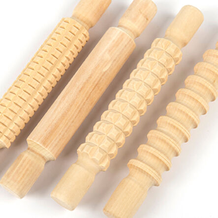 Textured Wooden Rolling Pin Set 4pk  hi\-res