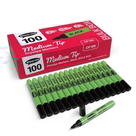Show\-me® Drywipe Pens, Medium Tip, Black  hi\-res
