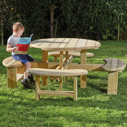 Outdoor Round Wooden Picnic Bench  hi\-res