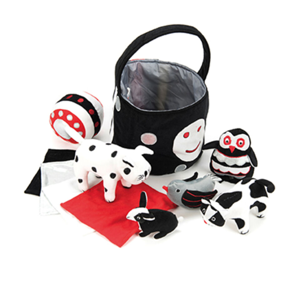 TTS Black and White Soft Baby Toys and Basket | Black & White