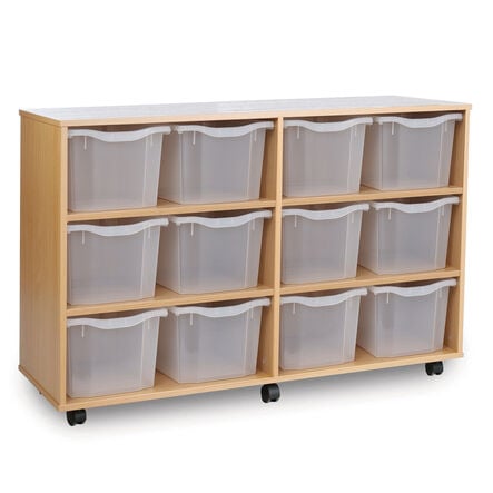 Mobile Tray Storage Unit W\/ 12 Extra Deep Trays Light Grey  hi\-res