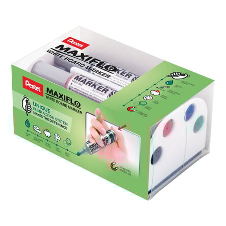 Pentel Maxiflo Whiteboard Marker \x26 Magnetic Eraser Set Med  hi\-res