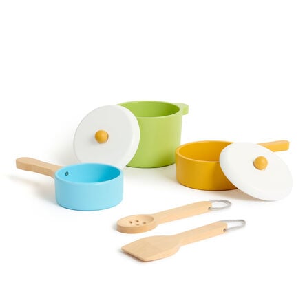 Role Play Wooden Kitchen Cooking Pans \x26 Dinner Set  hi\-res