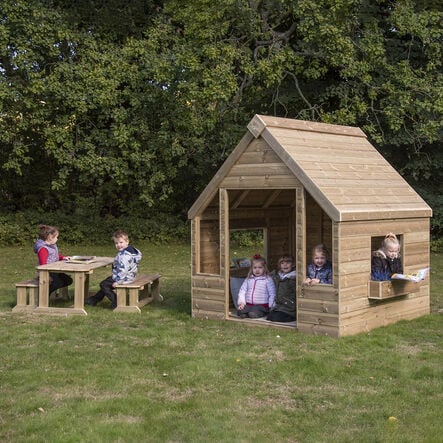 Outdoor Wooden Playhouse Shelter with Table \x26 Benches  hi\-res