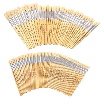 Short Handled Round Hog Hair Paint Brushes Class Pack  hi\-res