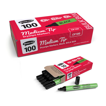 Show\-me® Drywipe Pens, Medium Tip, Black  hi\-res