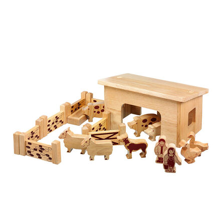 Wooden Pig and Sheep Small World Farm Barn  hi\-res