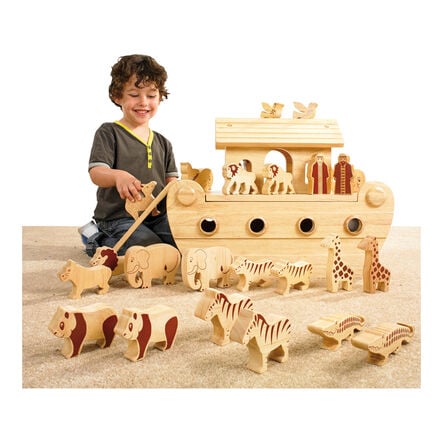 Classic Wooden Noah\'s Ark Small World Set Natural  hi\-res