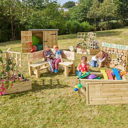 Outdoor Storage with Planters and Bench Offer  hi\-res