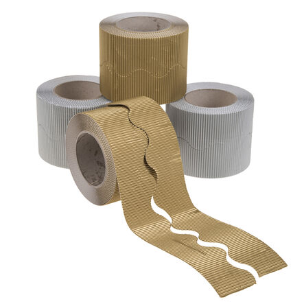 Scalloped Corrugated Card Border Rolls Metallic 15m 4pk  hi\-res