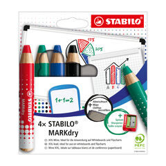 STABILO Markdry Drywipe Crayons Assorted Pk4  hi-res