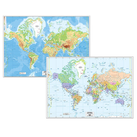 World Map Reversible Political and Physical A0  hi\-res