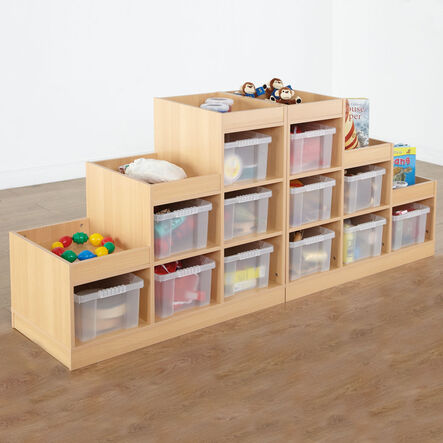 Set of 2 Wooden Tiered Tray Storage Unit Clear Trays  hi\-res