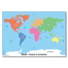 Continents & Ocean Map of The World A1  hi-res