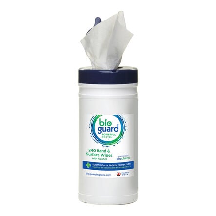 Bioguard Alcohol Hand \x26 Surface Wipes Tub of 240 Wipes  hi\-res