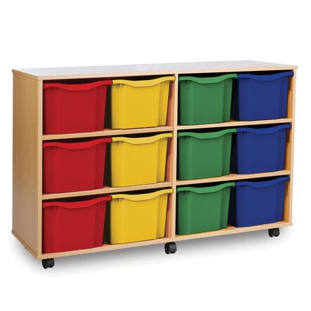 Mobile Tray Storage Unit W\/ 12 Extra Deep Trays Light Grey  hi\-res