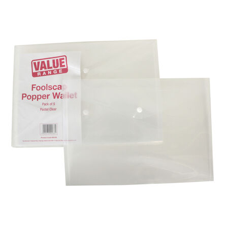 Budget Foolscap Popper Wallets 5pk Clear Clear hi\-res