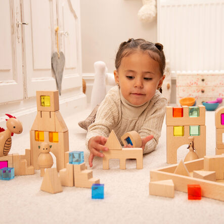 Wooden Building Blocks and Acrylic Gems in Tray  hi\-res
