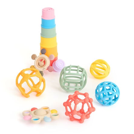 SiliSoft Silicone Teethers, Rainbow Balls \x26 Cups Bundle  hi\-res