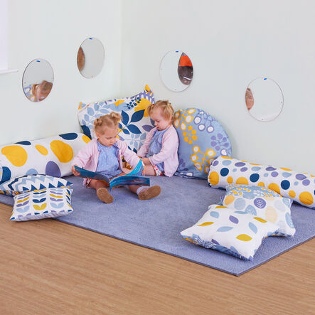 Mixed Pattern Mustard \x26 Grey Cushion Set with Rug  hi\-res