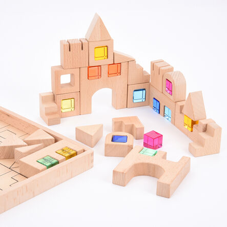 Wooden Building Blocks and Acrylic Gems in Tray  hi\-res