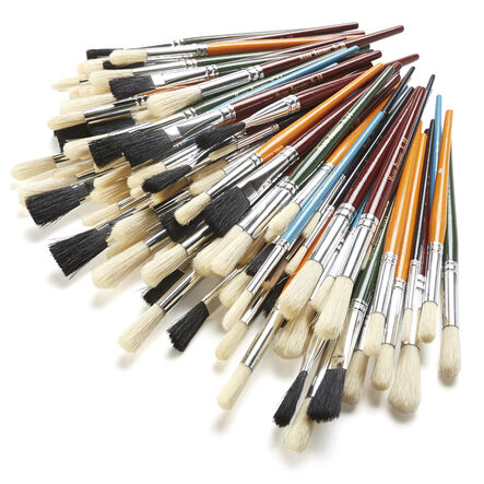 Round And Flat Hog Hair Paint Brushes 100pk  hi\-res