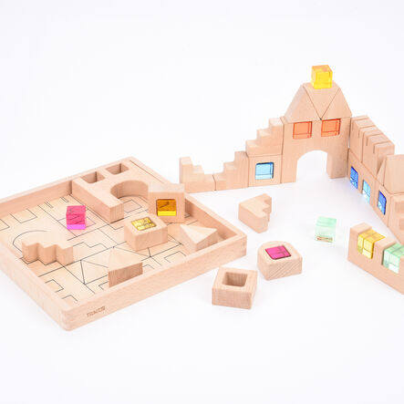 Wooden Building Blocks and Acrylic Gems in Tray  hi\-res