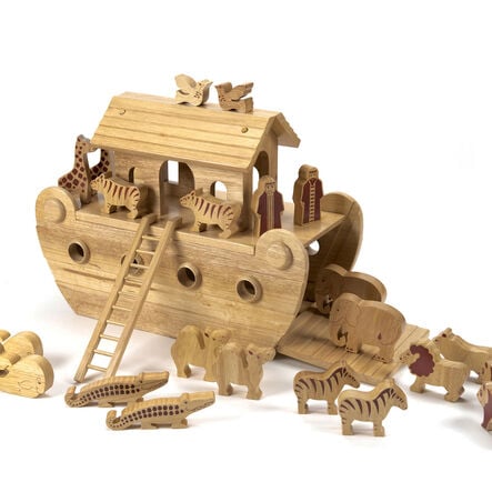 Classic Wooden Noah\'s Ark Small World Set Natural  hi\-res