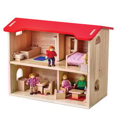 Natural Wooden Doll's House and Furniture  hi-res