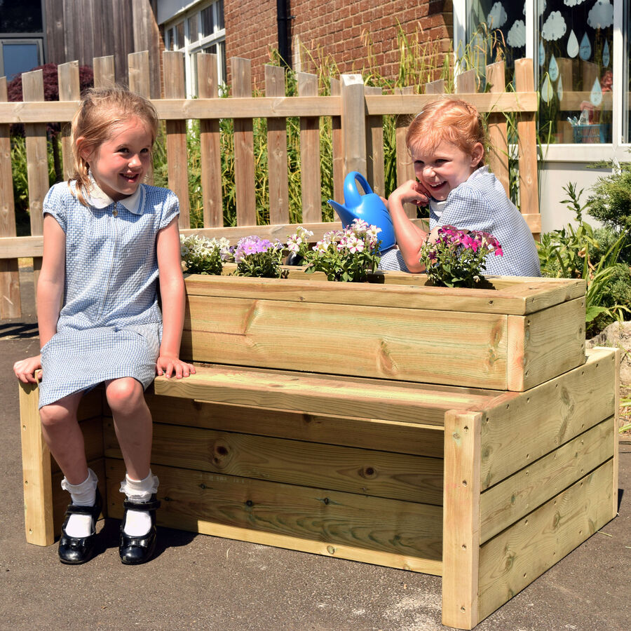 Outdoor Wooden Double Sided Bench Planter