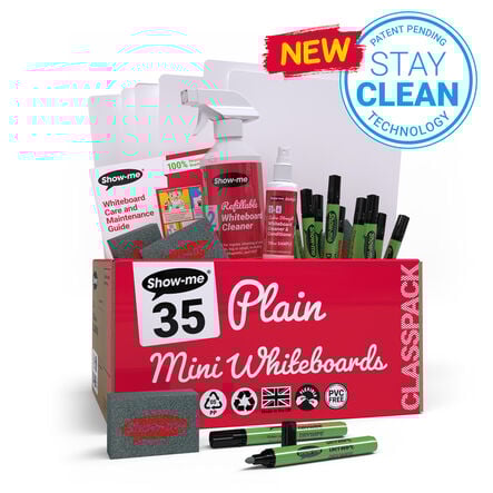 Show\-me® Original A4 Plain Dry Wipe Boards Class Kit  hi\-res