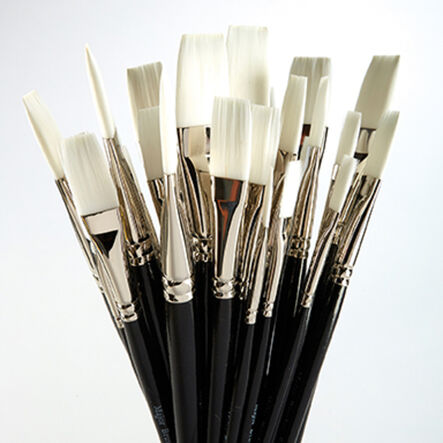 Black Handled Flat White Nylon Paint Brushes 30pk  hi\-res