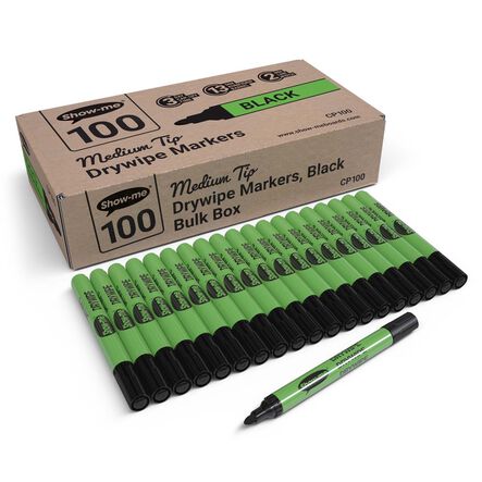 Show\-me® Drywipe Pens, Medium Tip, Black  hi\-res
