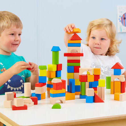 Coloured Wooden Building Blocks 100pk  hi\-res