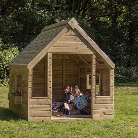 Outdoor Wooden Playhouse Shelter with Table \x26 Benches  hi\-res