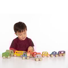 Small World Rainbow Wooden Community Vehicles Set 12pk  Small World Rainbow Wooden Community Vehicles Set 12pk  hi-res