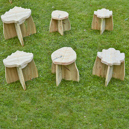 Storytellers\' Wooden Chair and 6 Stools  hi\-res