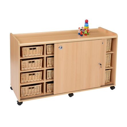 Storage Unit W\/ 8 Shallow 6 Deep Wicker Baskets  hi\-res