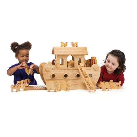 Classic Wooden Noah\'s Ark Small World Set Natural  hi\-res